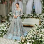 Ice Blue and Soft Pink Bridal Gown Lehenga Ensemble
