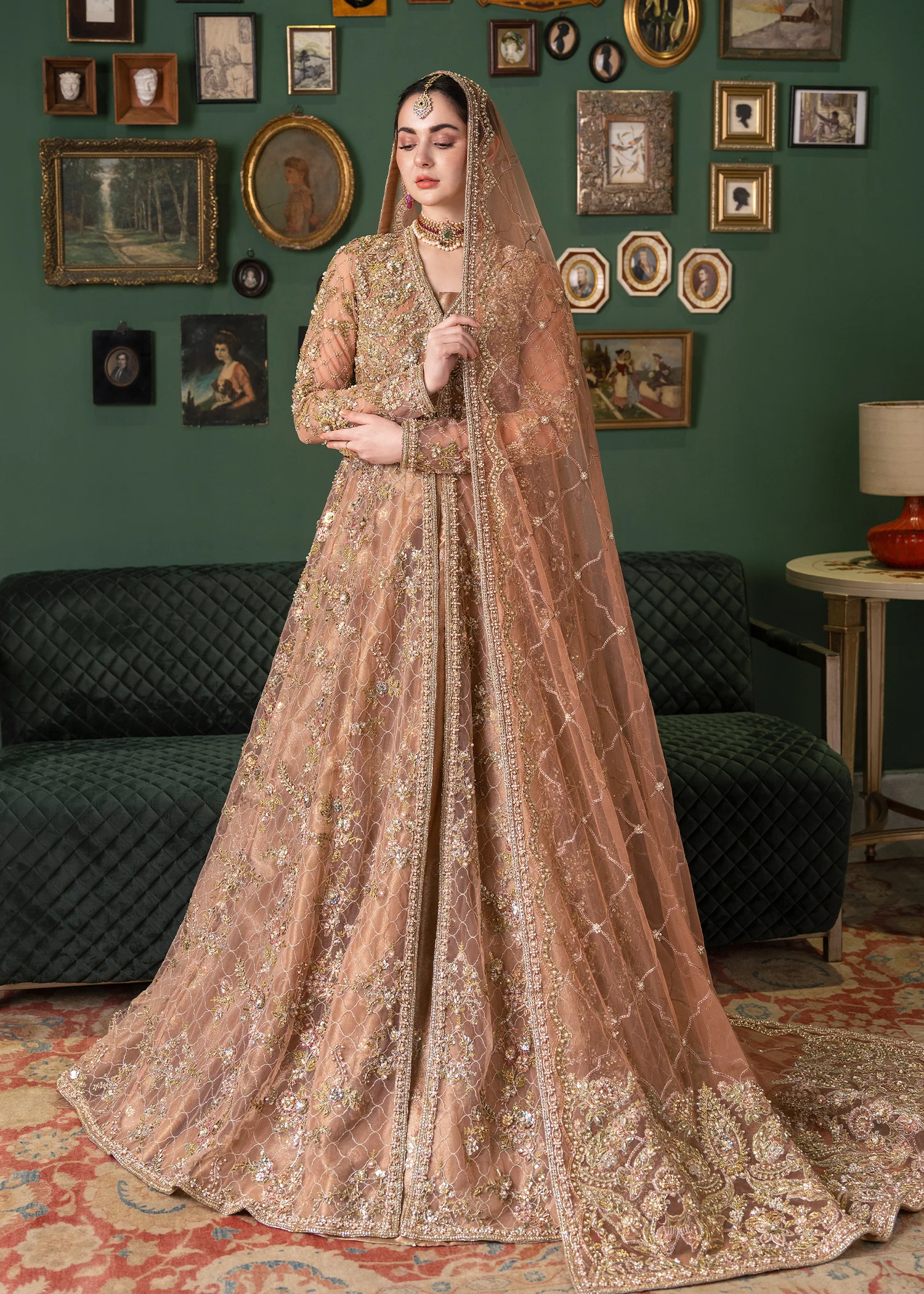 Apricot Blossom Bridal Peshwas Set - Image 4