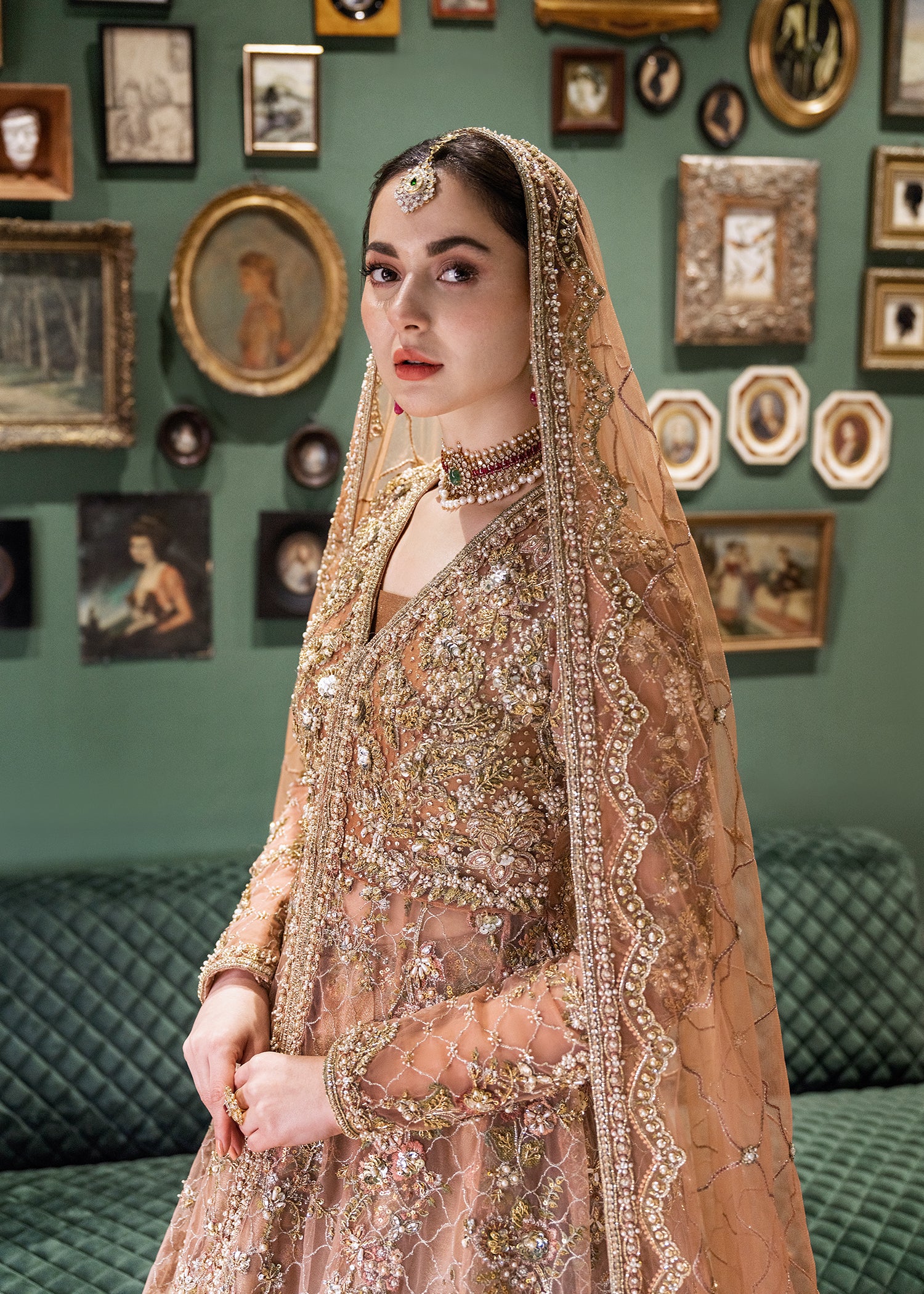 Apricot Blossom Bridal Peshwas Set - Image 3
