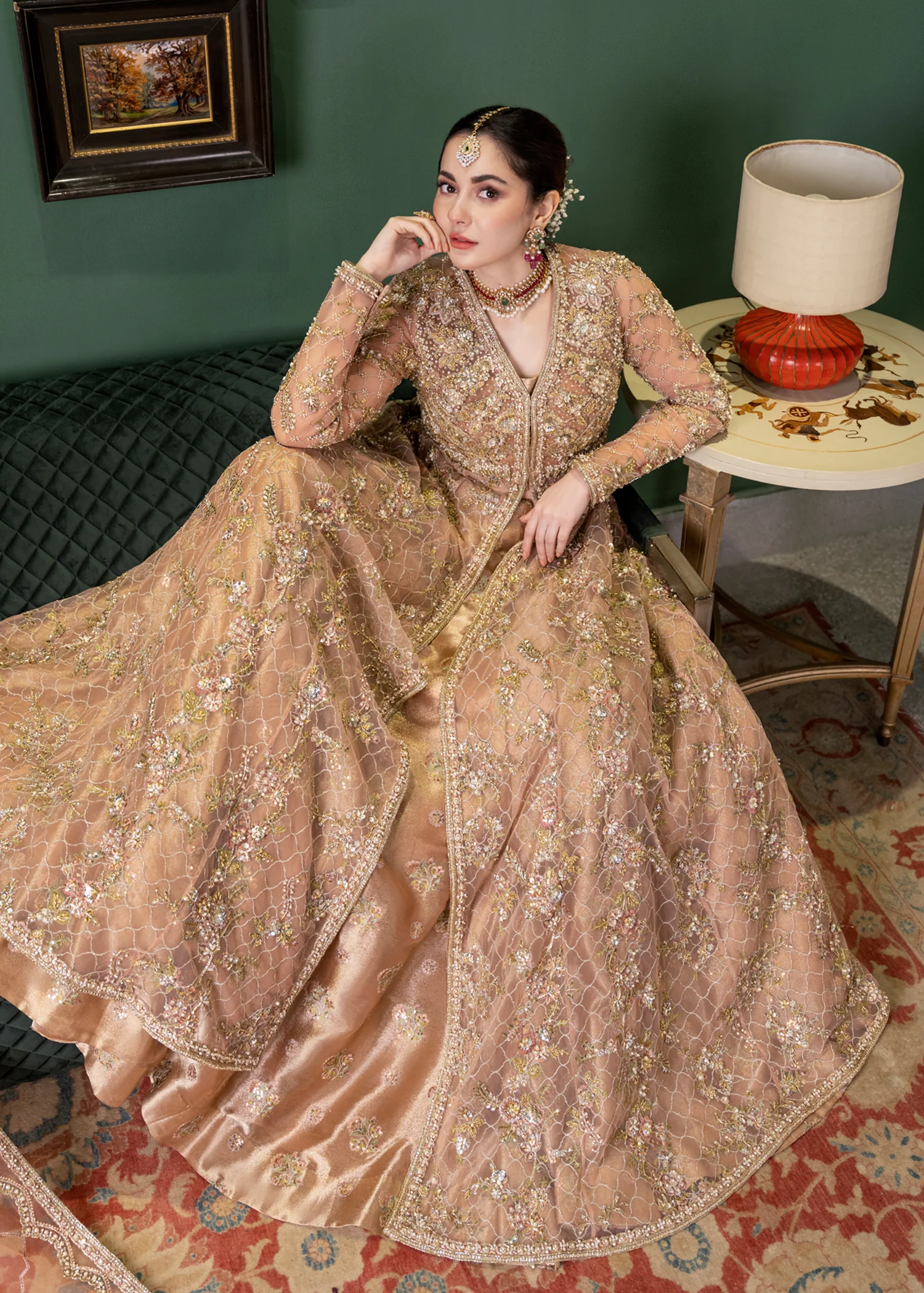 Apricot Blossom Bridal Peshwas Set - Image 2