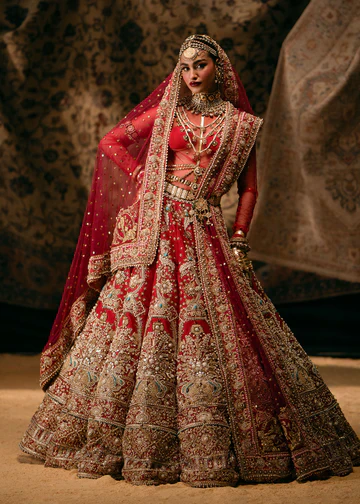 Ruby Red Raw Silk Lehenga Ensemble - Image 5