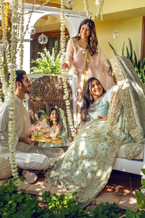 Zehnaseeb Pastel Mint Kalidaar Bridal Ensemble - Image 8