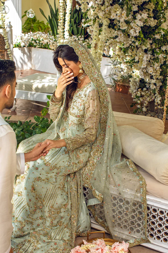Zehnaseeb Pastel Mint Kalidaar Bridal Ensemble - Image 5
