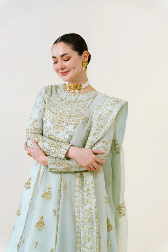 Azeena Gold Zardozi Organza Pishwas Ensemble - Image 6