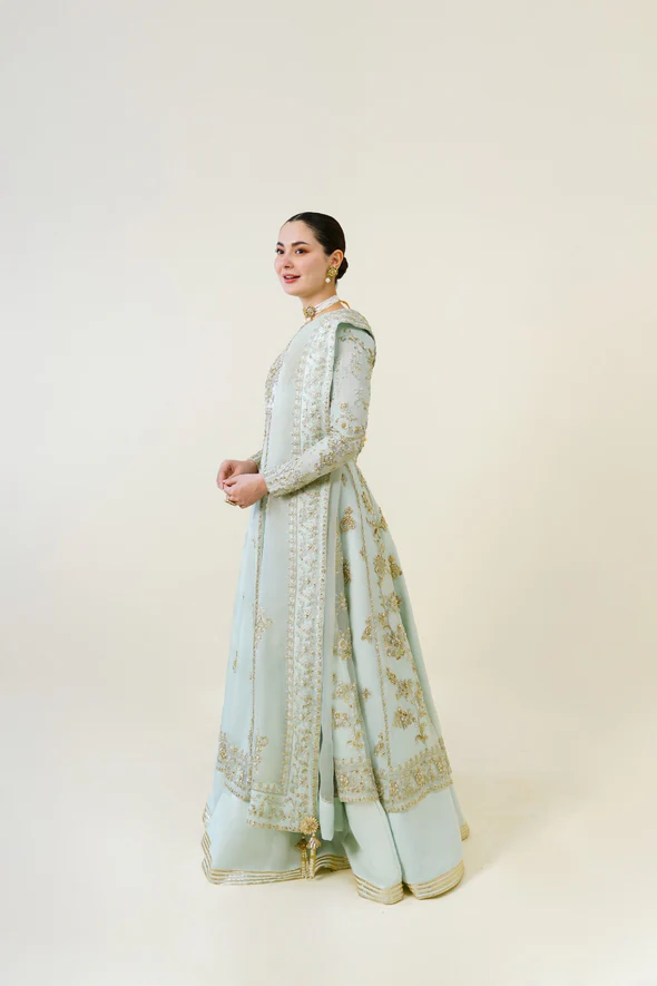 Azeena Gold Zardozi Organza Pishwas Ensemble - Image 5