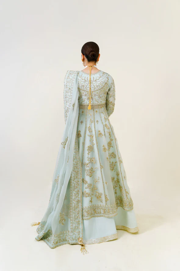 Azeena Gold Zardozi Organza Pishwas Ensemble - Image 4