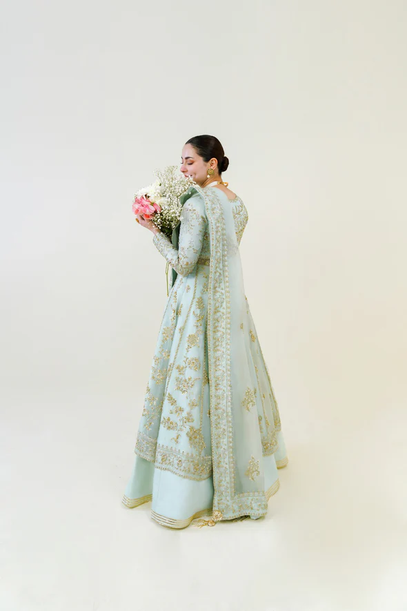 Azeena Gold Zardozi Organza Pishwas Ensemble - Image 7