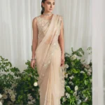 Pastel Beige Organza Saree with Silver Handwork