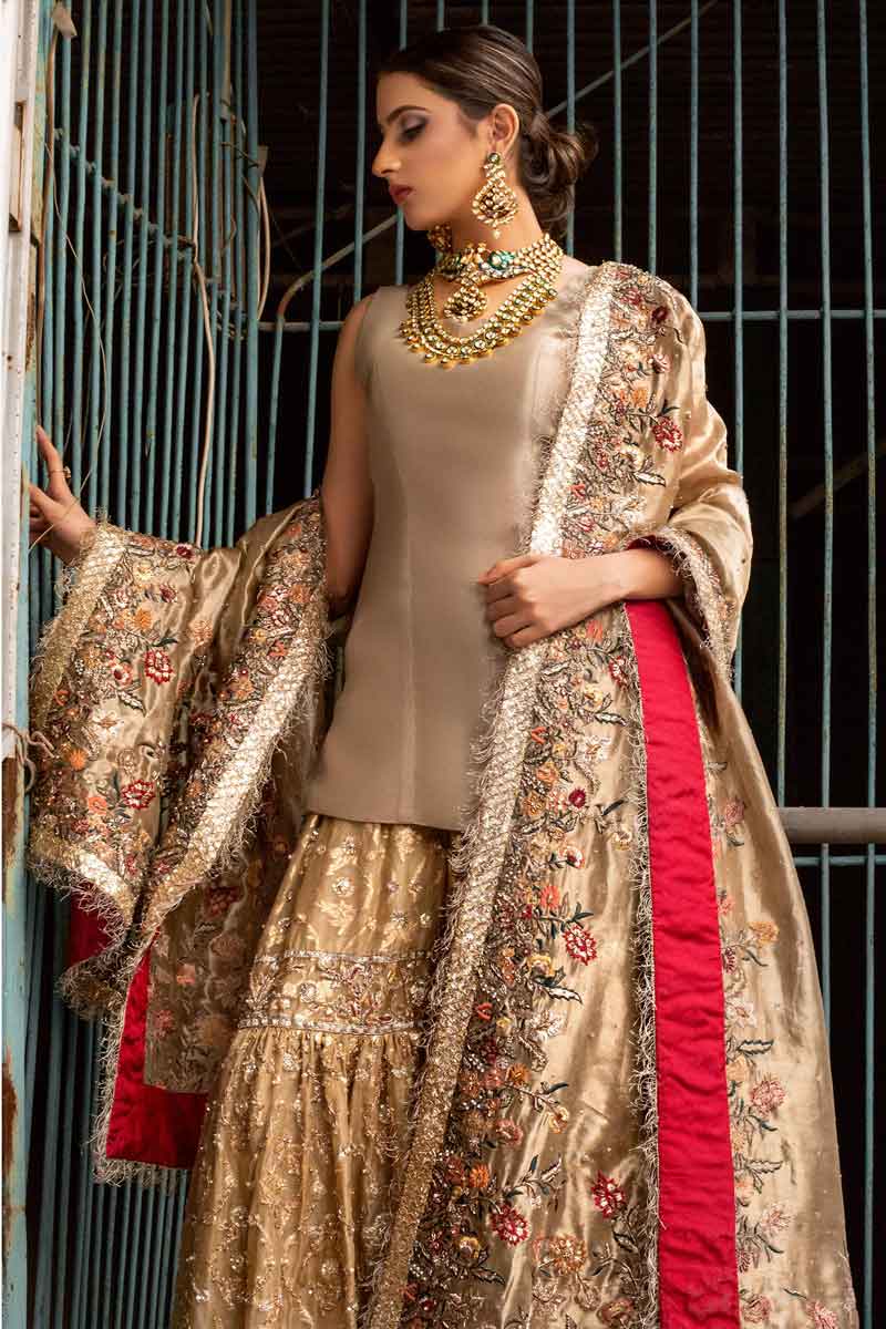 Metallic Gold Tissue Gharara Ensemble - Image 4
