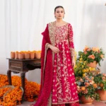 Maroon Raw Silk Bridal Kalidaar with Jamawar Skirt