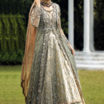 Opulent Sage Silver Bridal Gown Ensemble