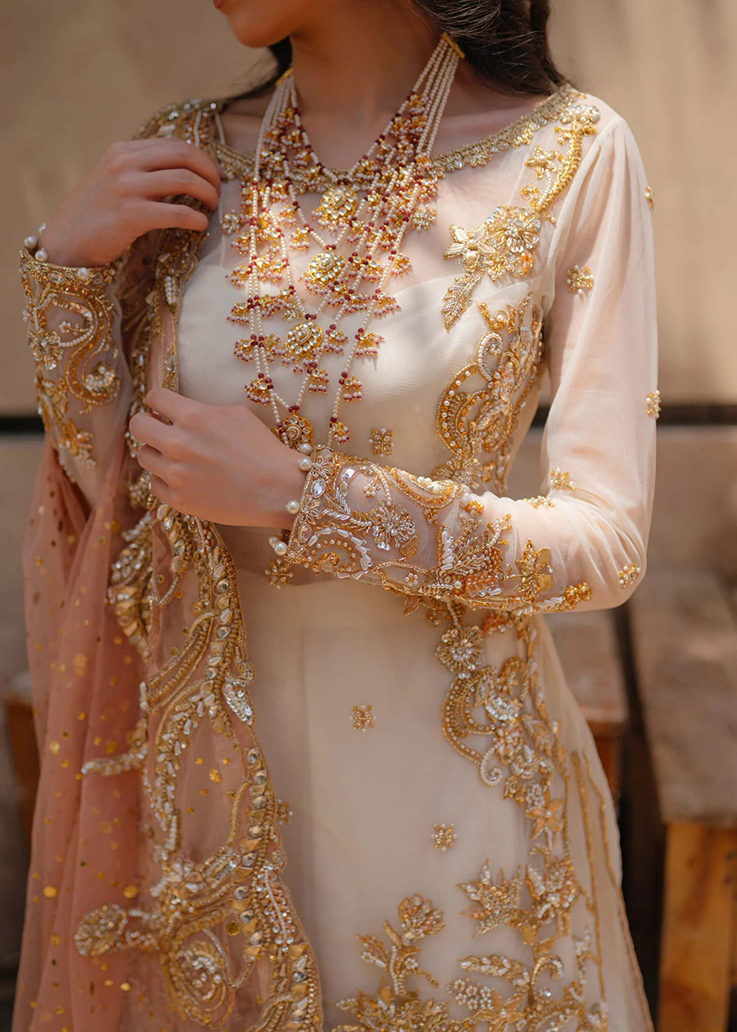 Peach Cream Festive Gharara Set - Image 3