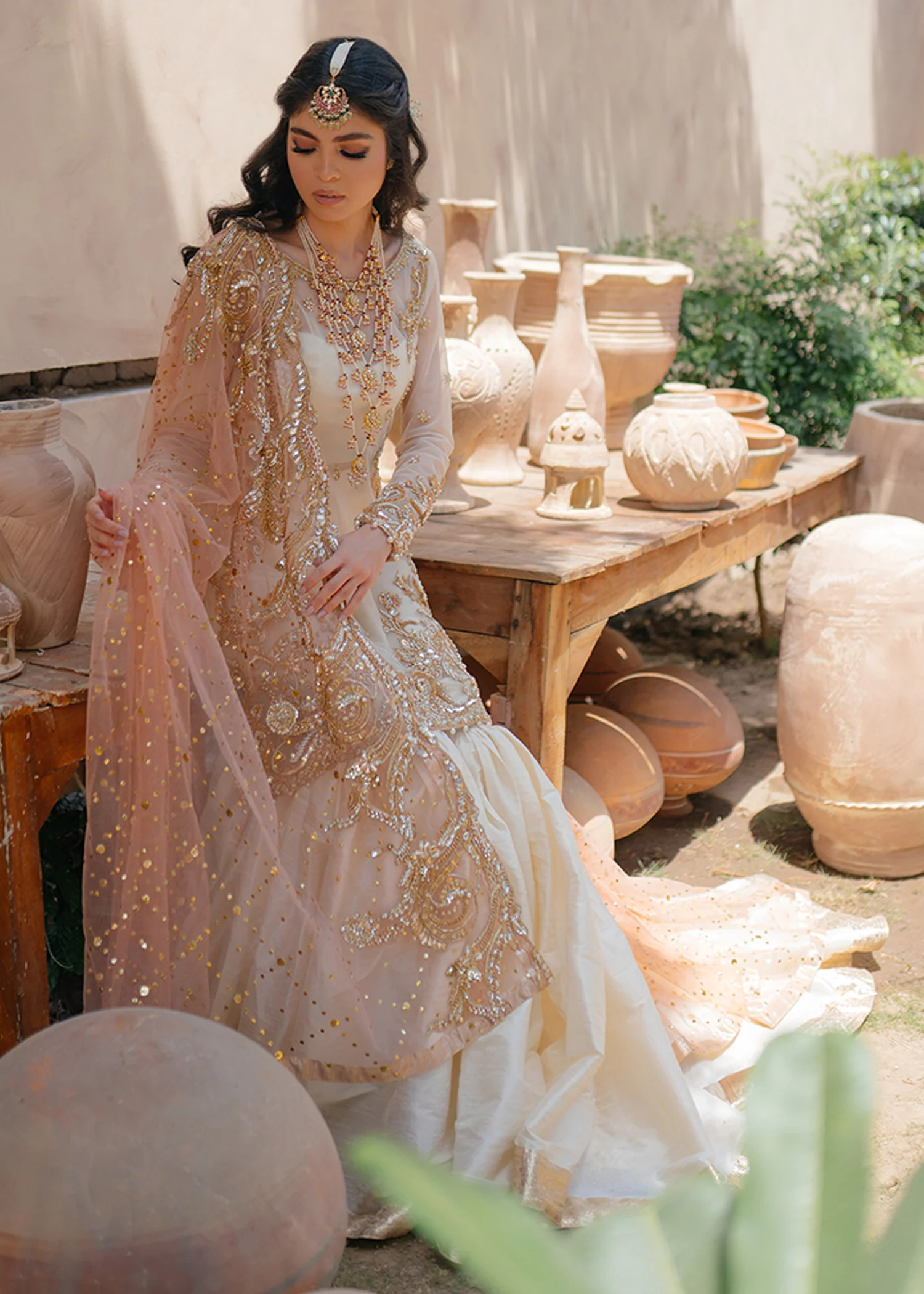 Peach Cream Festive Gharara Set - Image 4
