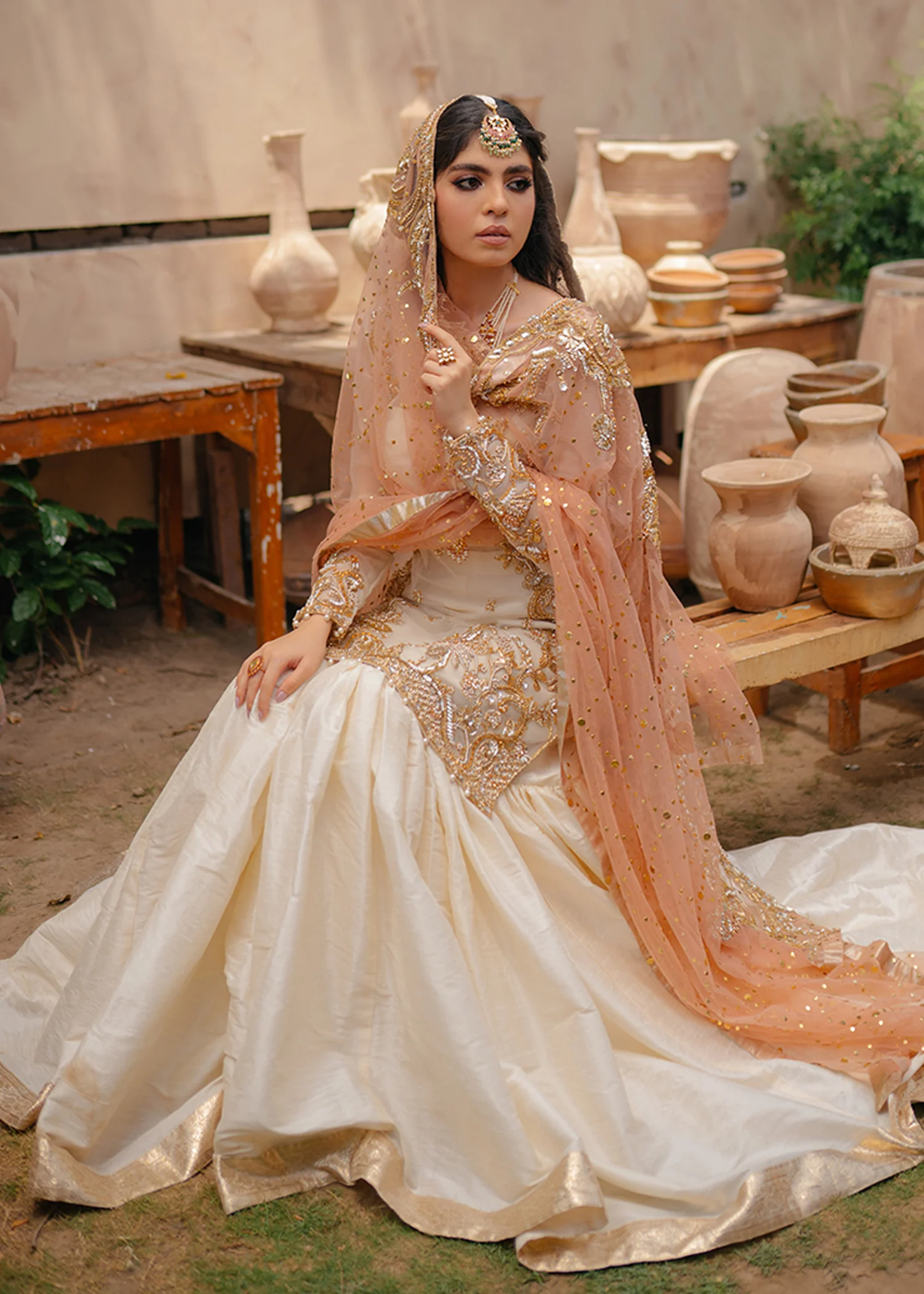 Peach Cream Festive Gharara Set - Image 5