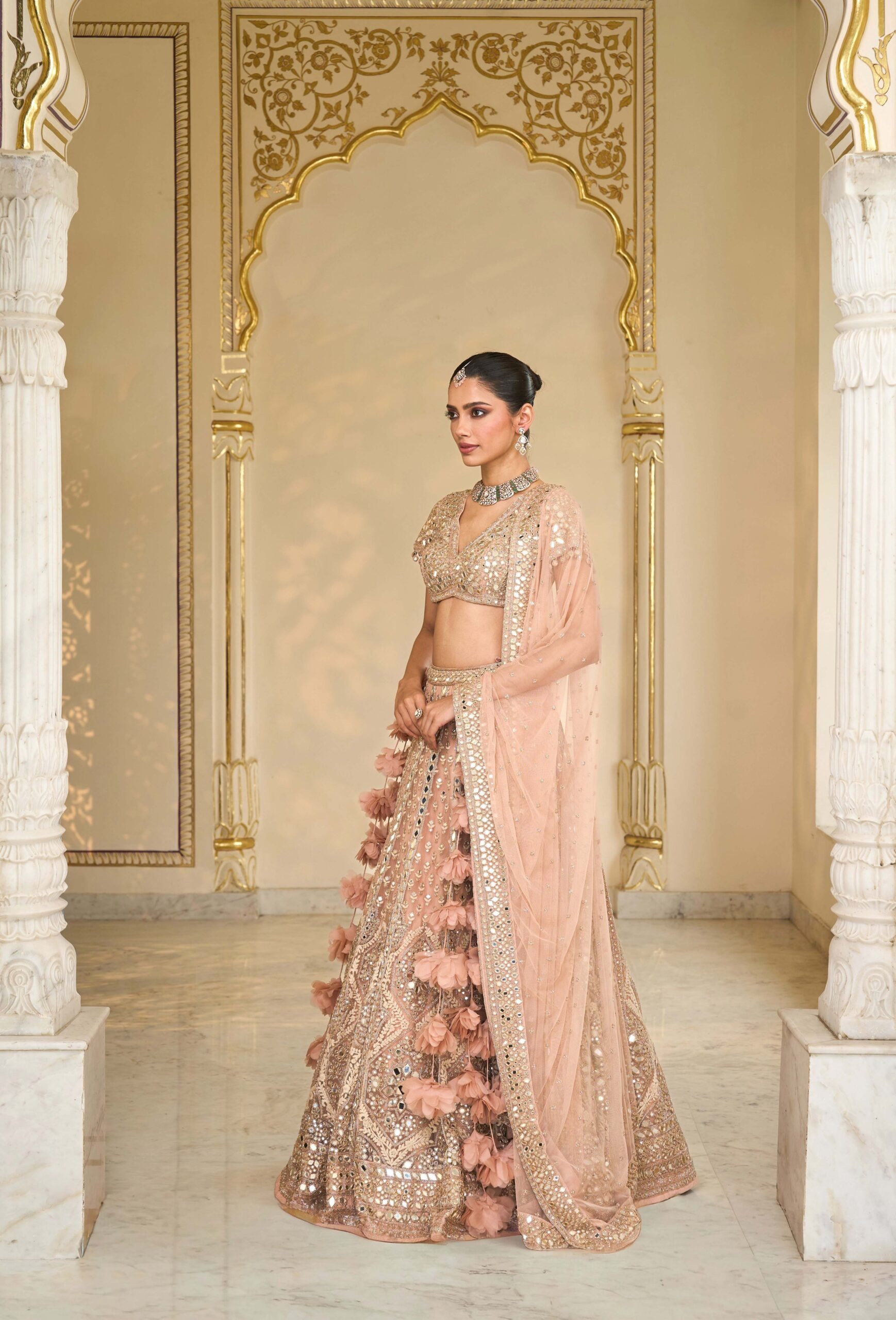 Blush Rose Hand-Embroidered Bridal Lehenga - Image 4