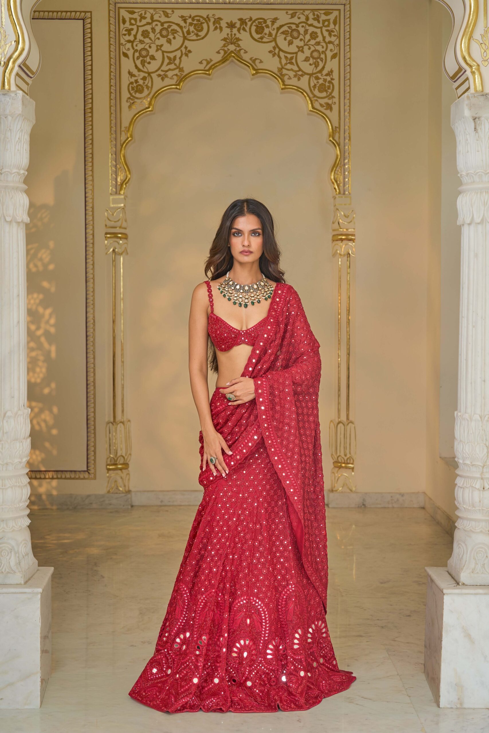 Crimson Radiance Bridal Saree Ensemble