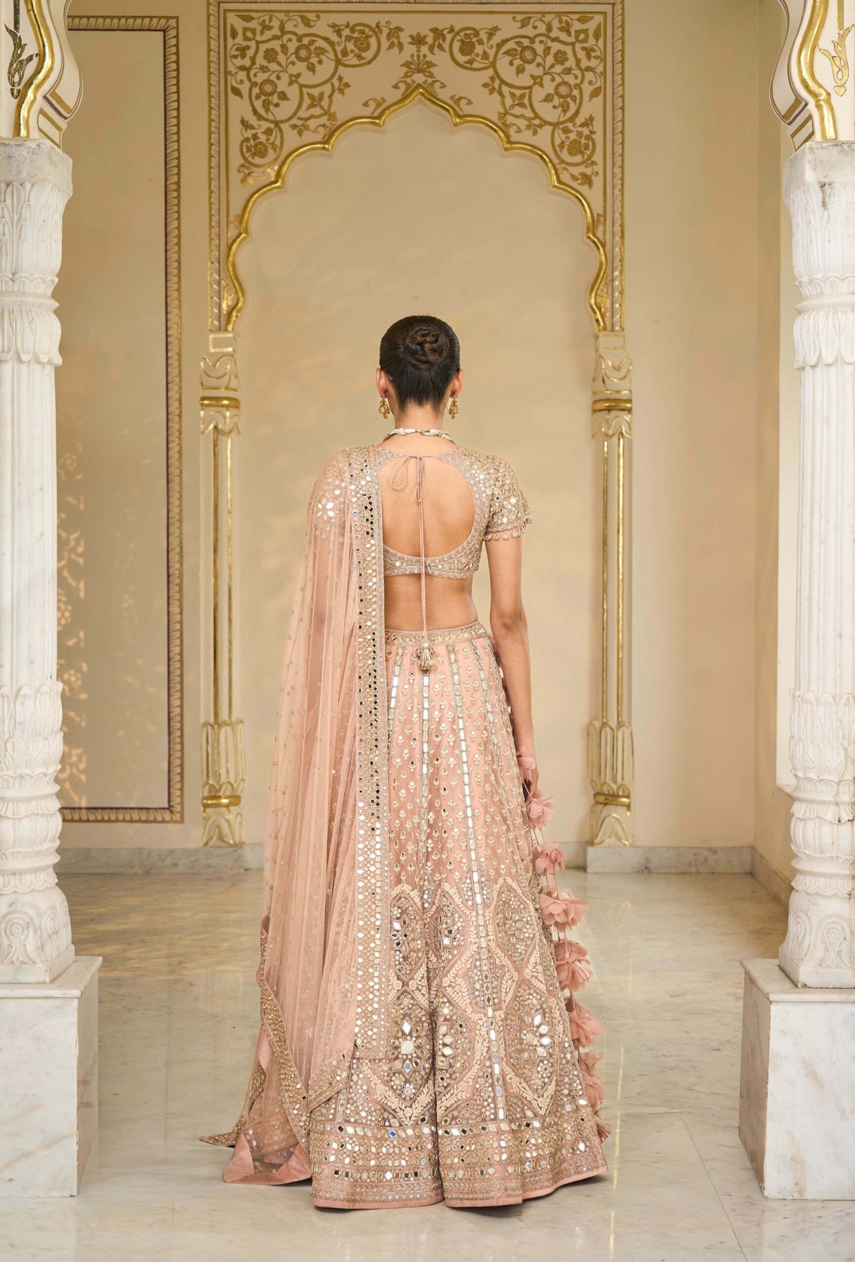 Blush Rose Hand-Embroidered Bridal Lehenga - Image 2