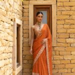 Radiant Orange Embroidered Sari Set