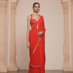 Radiant Sindoori Tiered Sari Ensemble