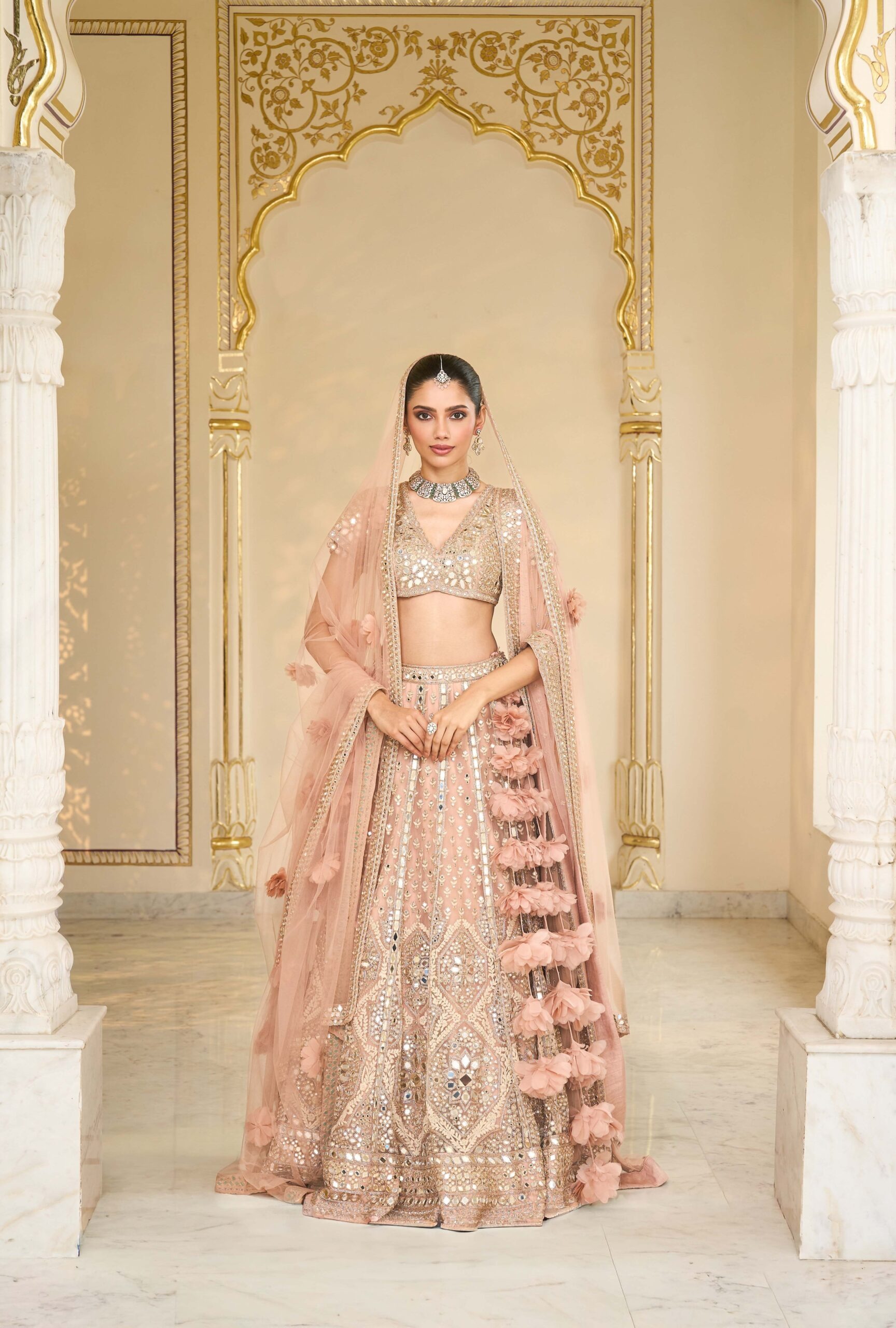 Blush Rose Hand-Embroidered Bridal Lehenga