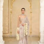 Radiant Rose Gold Hand-Embroidered Saree Set