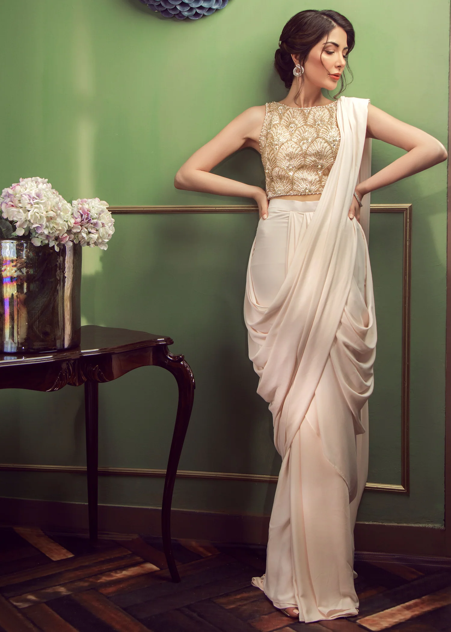 Baby Pink Organza and Georgette Saree Set