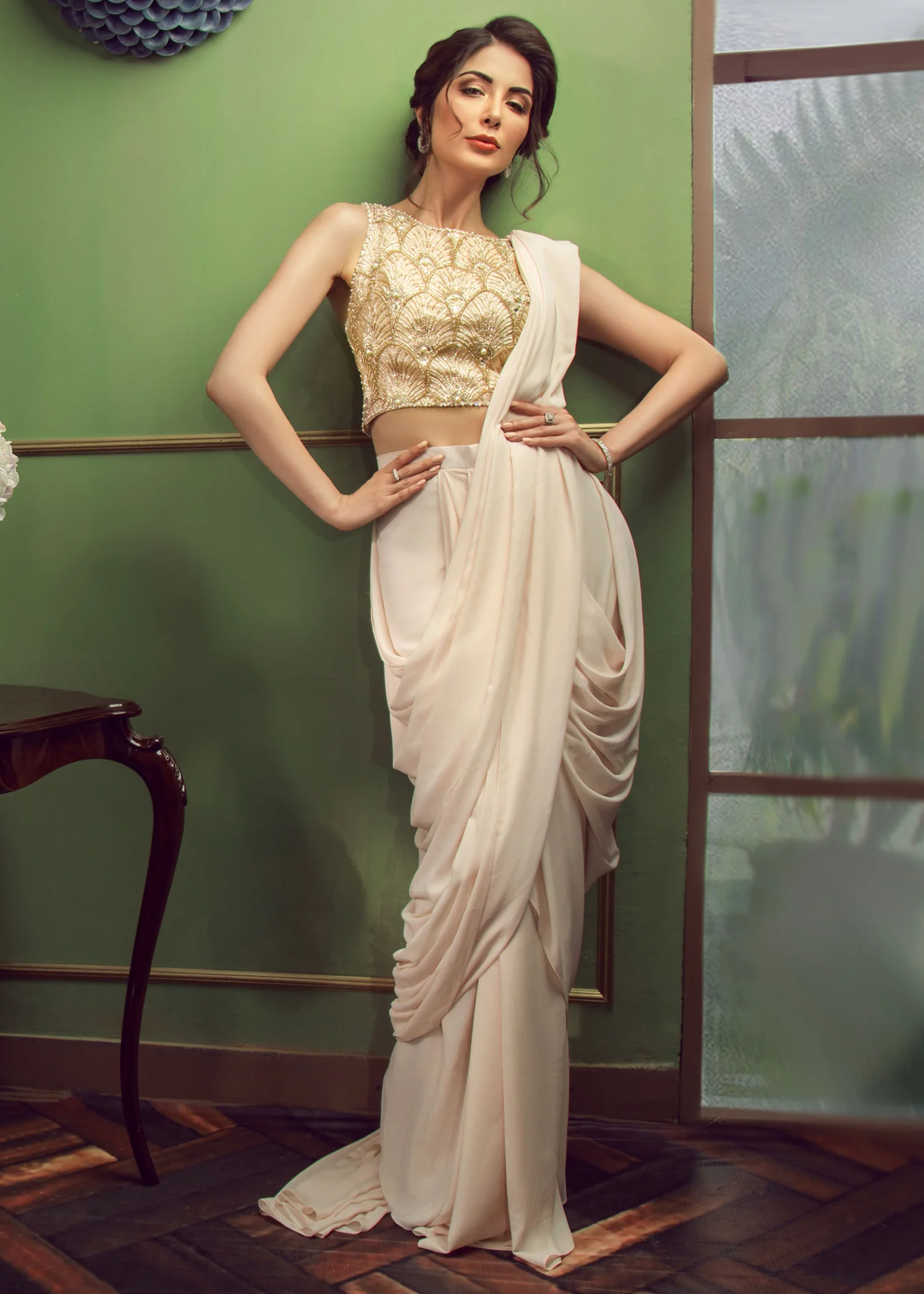 Baby Pink Organza and Georgette Saree Set - Image 3