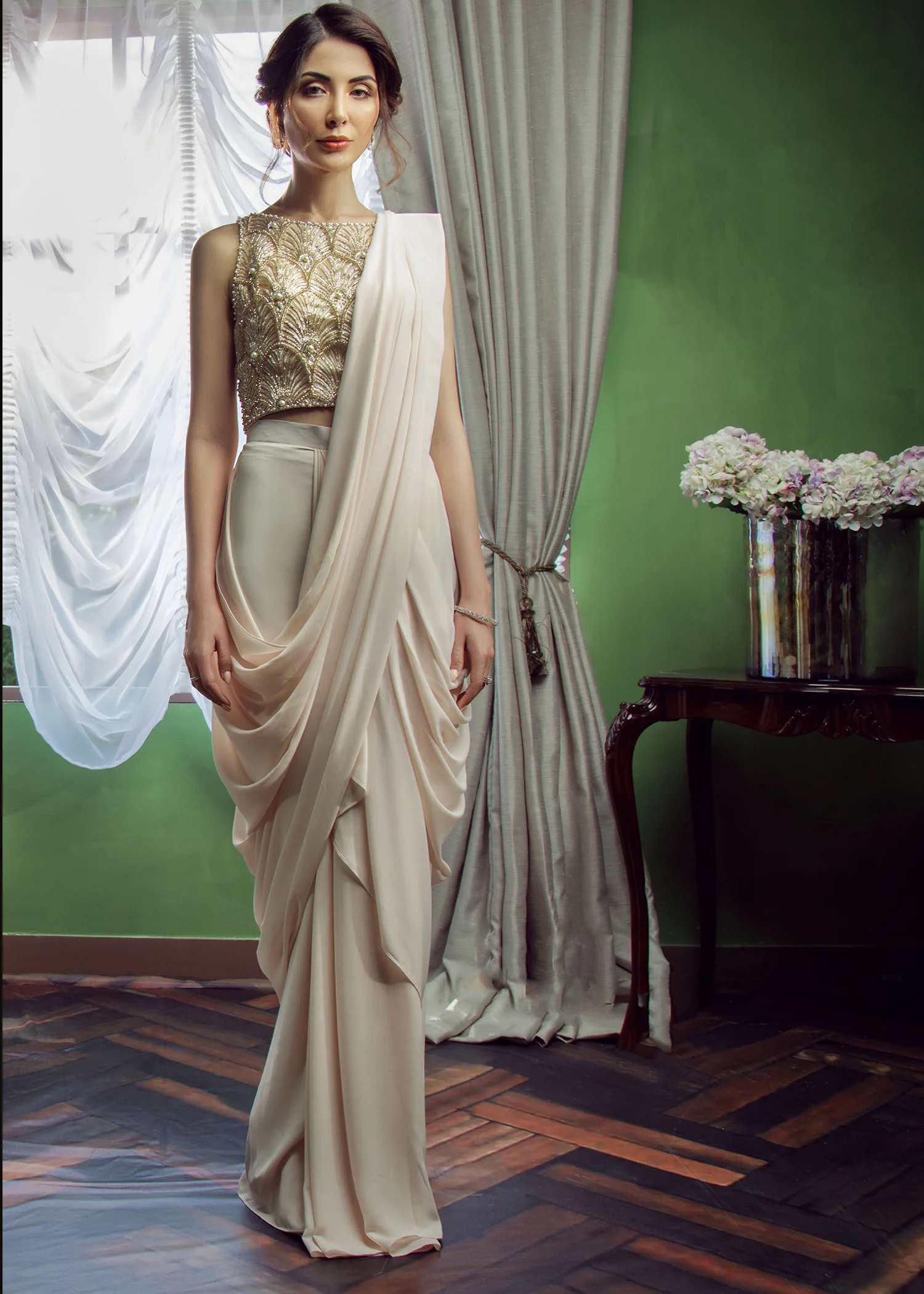 Baby Pink Organza and Georgette Saree Set - Image 2