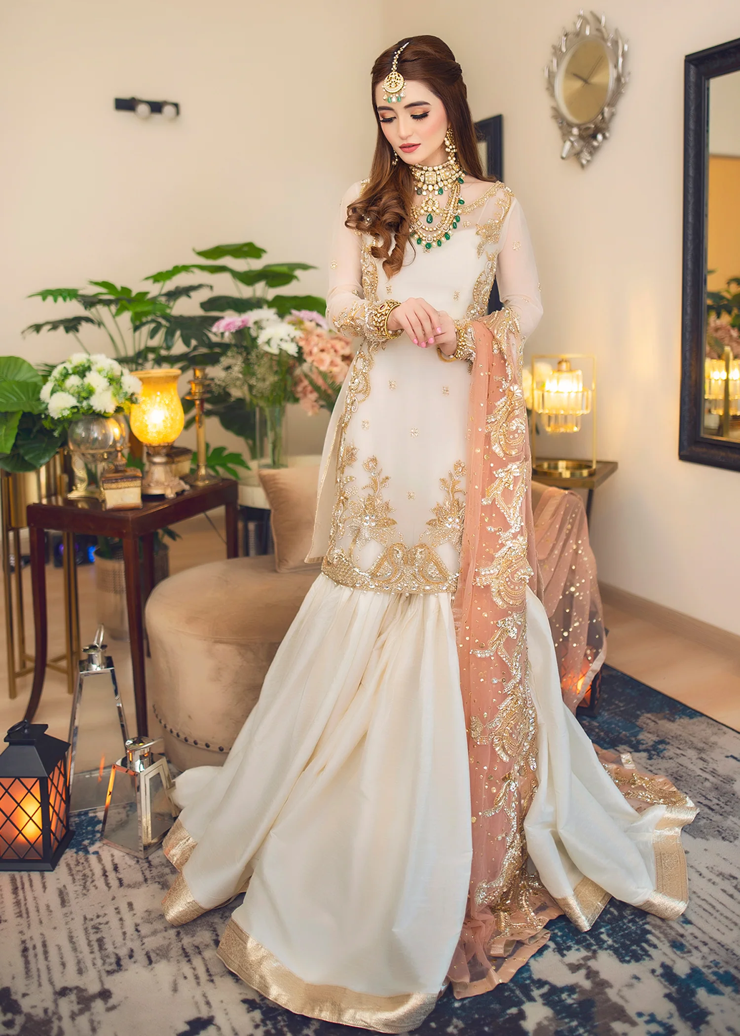 Peach Cream Festive Gharara Set - Image 6