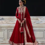 Red Chanderi Front-Slit Peshwas Ensemble