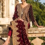 Velvet Embellished Shirt with Raw Silk Trousers & Heavy Velvet Dupatta