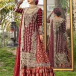 Teal Chiffon Long Shirt with Katan Jamawar Skirt