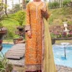 Burnt Orange Pure Silk Net Long Shirt with Jamawar Plazzo