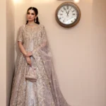 Nude Peach Contemporary Classic Maxi Gown Set with Embroidered Dupatta