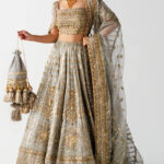 Moonlit Grey Organza Lehenga Choli with Handcrafted Naqshi & Sitara