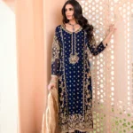 Midnight Blue Chiffon Shirt with Raw Silk Culottes and Tissue Masoori Dupatta