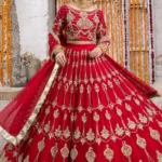 Gulnaar Deep Red Raw Silk Bridal Lehenga