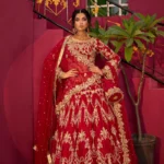 Crimson Raw Silk Bridal Lehnga Ensemble