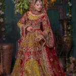 Deep Maroon & Antique Gold Bridal Lehenga
