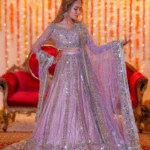 Lavender Lilac Mirrorwork Bridal Lehenga Choli