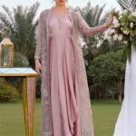 Dusty Rose Organza Long Jacket Silk Drape Dress