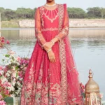Silver-Embellished Net Pishwas Frock with Scalloped Dupatta