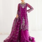 Purple Embellished Kameez with Sharara Trousers and Chiffon Dupatta