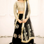 Black Velvet Bridal Lehenga with Golden Tissue Choli