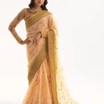 Royal Peach Net Bridal Saree with Gold Tilla Embellishments