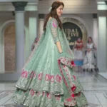 Mint Green Bridal Lehenga with Silver Zardozi & Crystal Embellishment