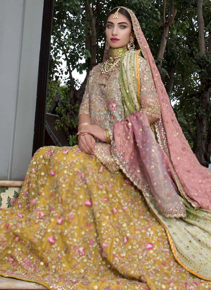 Pakistani Bridal Kundan Work Shirt & Net Lehenga Set - Image 4