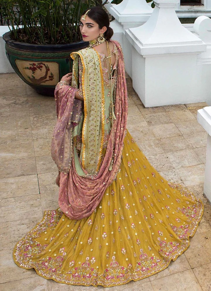 Pakistani Bridal Kundan Work Shirt & Net Lehenga Set - Image 3