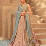 Blush Pink Embellished Lehenga with Ice-Blue Dupatta