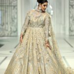 Zardozi Embellished Silk Gown with Tail & Masori Net Dupatta